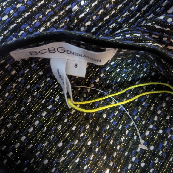 BCBG Generation Mini Skirt 8 Tweed New Sparkle Metallic Gold Blue White Ruffle - Picture 5 of 5